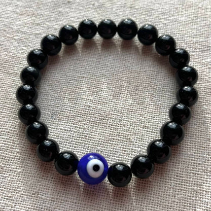 Protection Evil Eye Bracelet - Obsidian 8mm