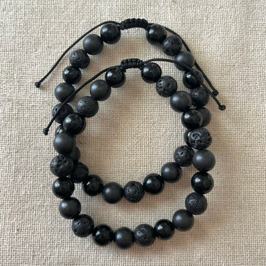 Protective Cord Bracelet - Shungite, Obsidian, Lava Stone