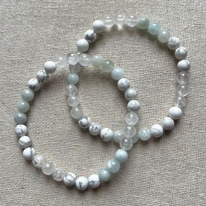 Calm Your Mind Bracelet - Aquamarine, Howlite, Clear Quartz & Silver Hematite