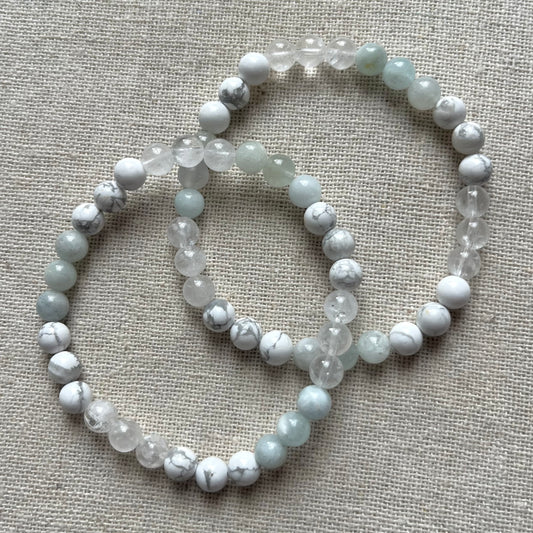 Calm Your Mind Bracelet - Aquamarine, Howlite, Clear Quartz & Silver Hematite