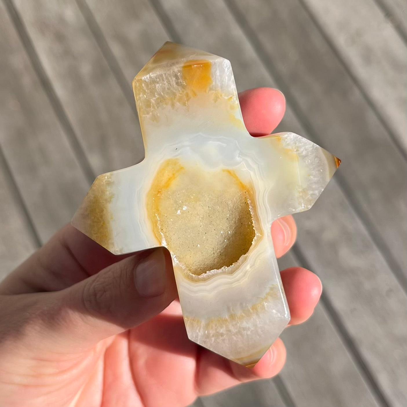Agate Medium Cross Crystal - Grounding, Harmonising, Protective