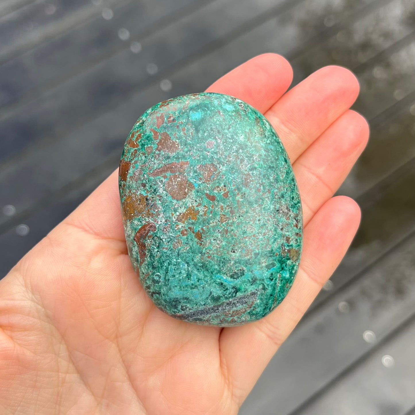 Malachite Chrysocolla Palm Stone Crystal - Transformation, Communication