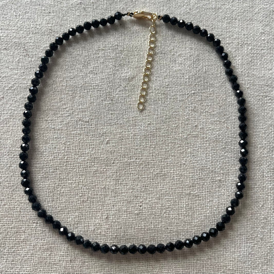 Black Tourmaline 4mm Facet Beaded Necklace - Purification