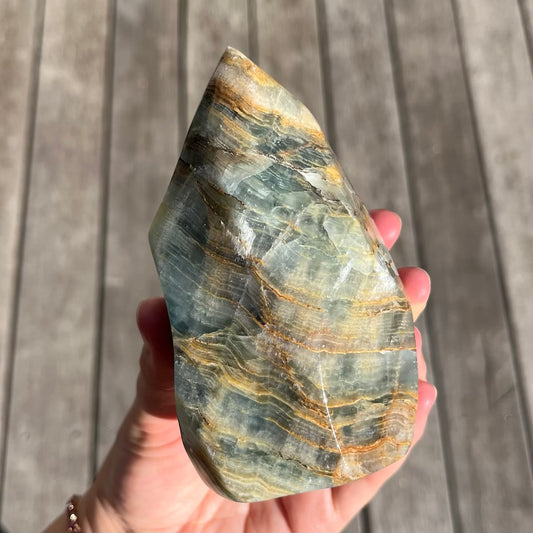 Blue Onyx Large Flame Crystal - Calm, Peace, Grounding