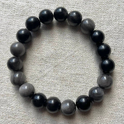 Silver Sheen Obsidian 10mm Beaded Bracelet - Protection