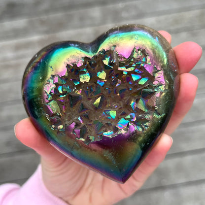 Titanium Aura Quartz Medium Heart Crystal - Vitality, Confidence, Joy
