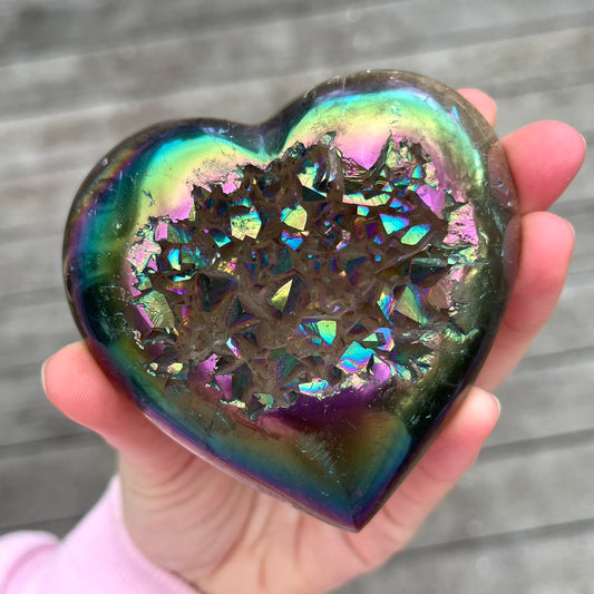 Titanium Aura Quartz Medium Heart Crystal - Vitality, Confidence, Joy