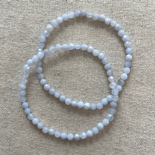 Blue Lace Agate 4mm Facet Beaded Bracelet - Soothing