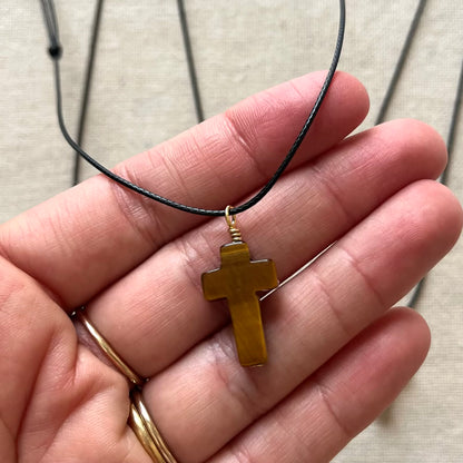 Faith & Protection Cross Pendant - Tiger Eye