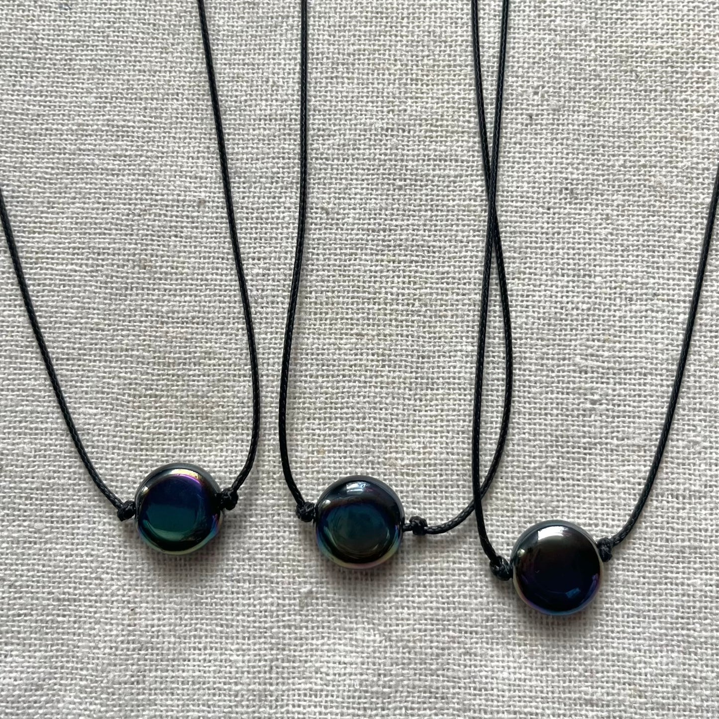 Circle Pendant - Rainbow Hematite