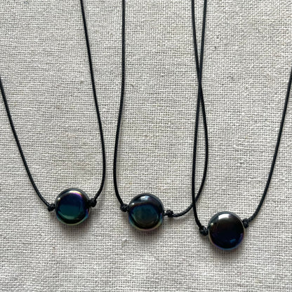 Circle Pendant - Rainbow Hematite