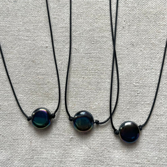 Circle Pendant - Rainbow Hematite