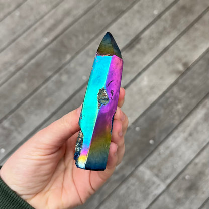 Titanium Aura Quartz Large Point Crystal - Vitality, Confidence, Joy