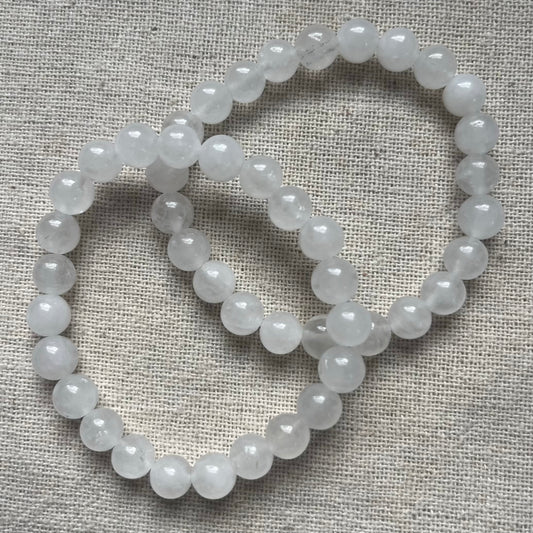 White Jade 8mm Beaded Bracelet - Luck