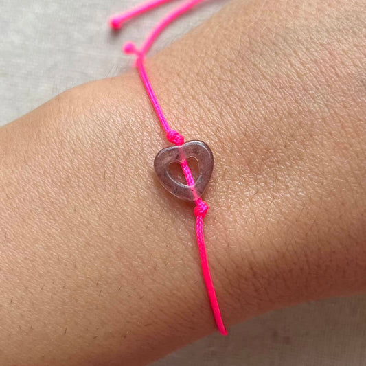 Heart Cord Bracelet - Strawberry Quartz