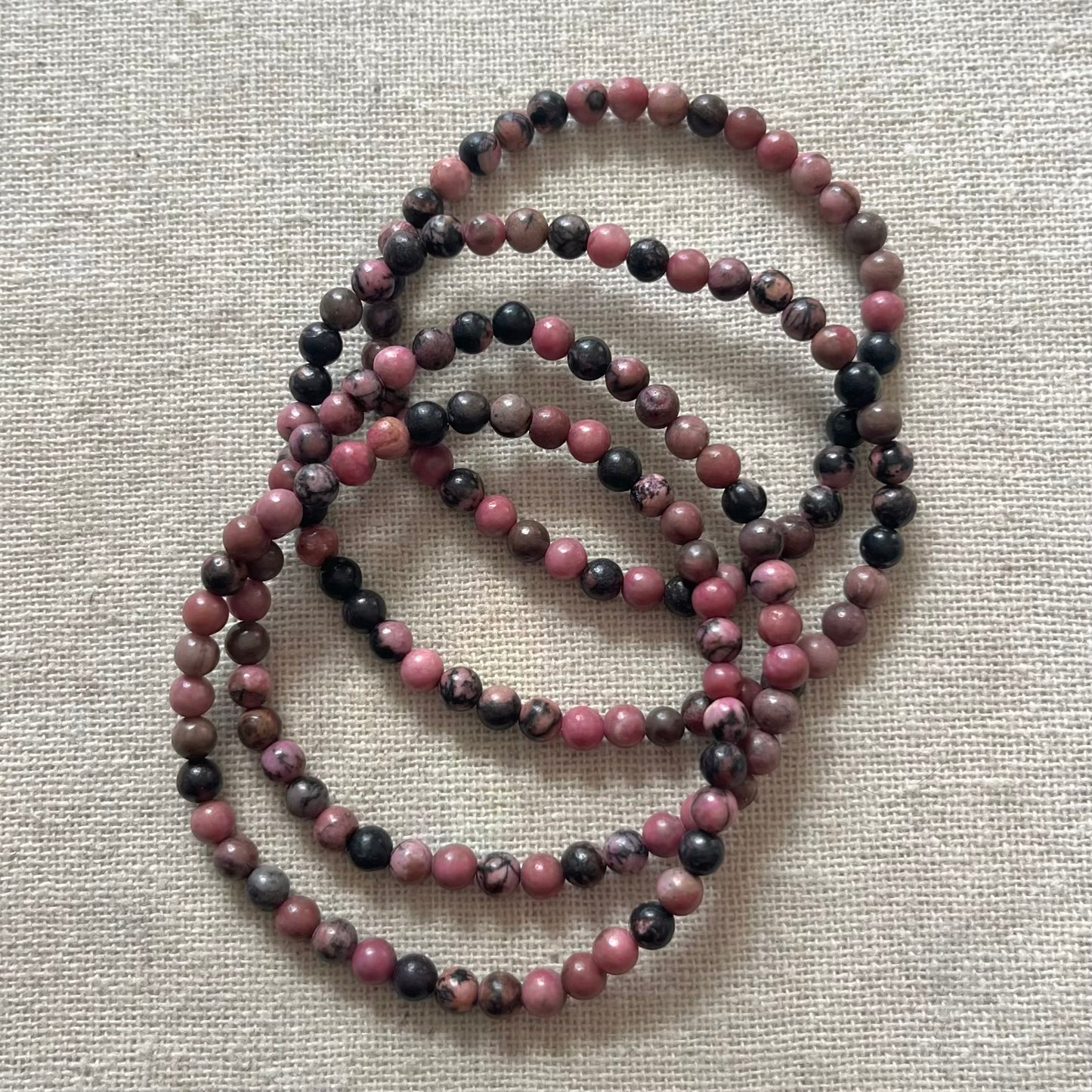 Black Veined Rhodonite 4mm Beaded Bracelet - Compassion