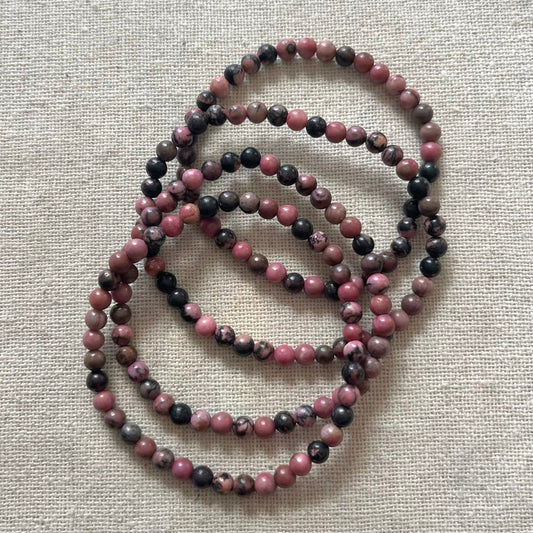 Black Veined Rhodonite 4mm Beaded Bracelet - Compassion