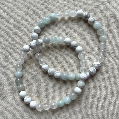 Calm Your Mind Bracelet - Aquamarine, Howlite, Clear Quartz & Silver Hematite