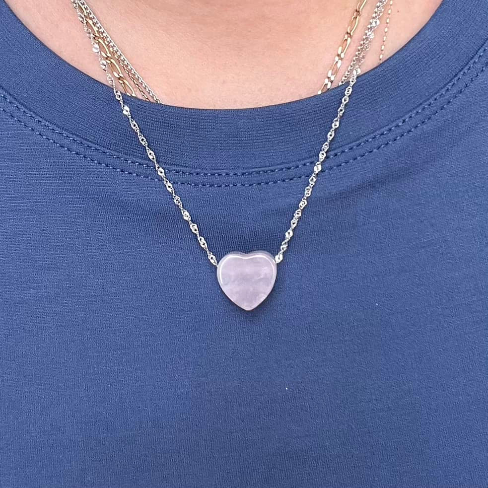 Rose Quartz Heart Pendant - Sterling Silver