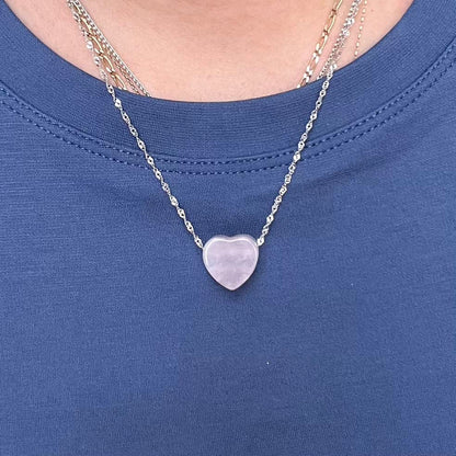 Rose Quartz Heart Pendant - Sterling Silver