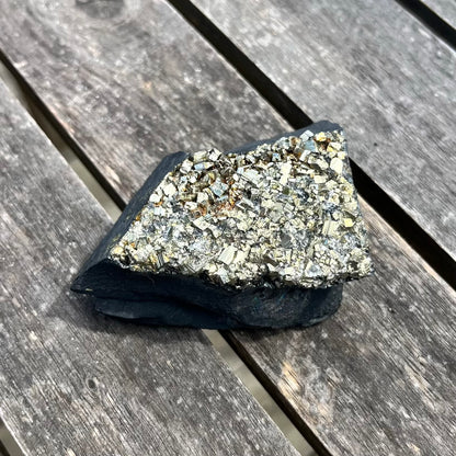 Pyrite on Shungite Raw Crystal - Abundance, Protection