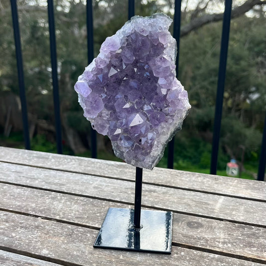 Amethyst Cluster on Metal Stand