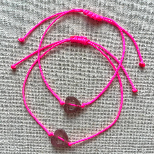 Heart Cord Bracelet - Strawberry Quartz