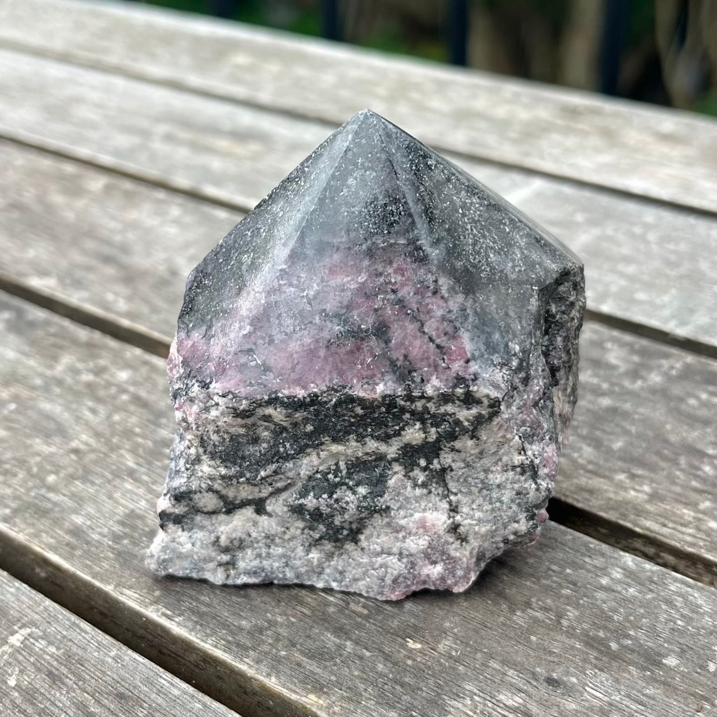 Black Vein Rhodonite Raw Point Crystal - Compassion, Love