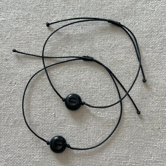 Mini Disc Cord Bracelet - Black Onyx