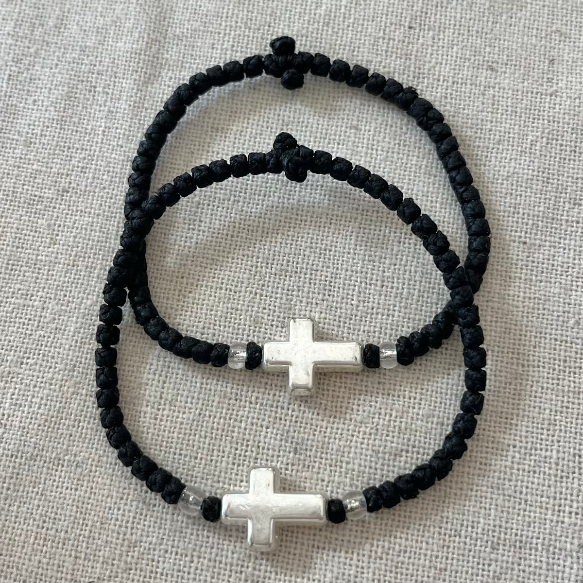 Komboskini Silver Cross Bracelet - Black