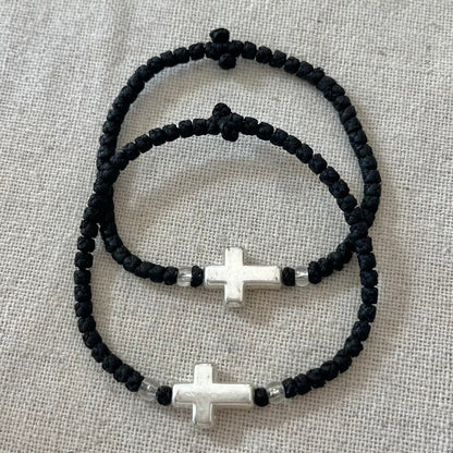 Komboskini Silver Cross Bracelet - Black
