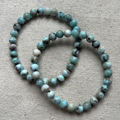 Dominican Larimar 6mm Beaded Bracelet - Tranquility