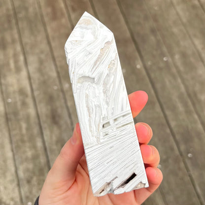 White Crazy Lace Agate Large Point Crystal - Joy, Positive Energy