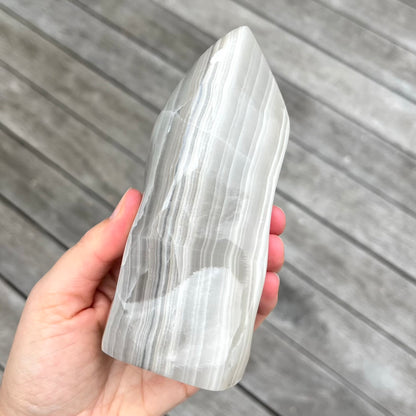 Zebra Onyx Large Flame Crystal - Stabilising, Energising