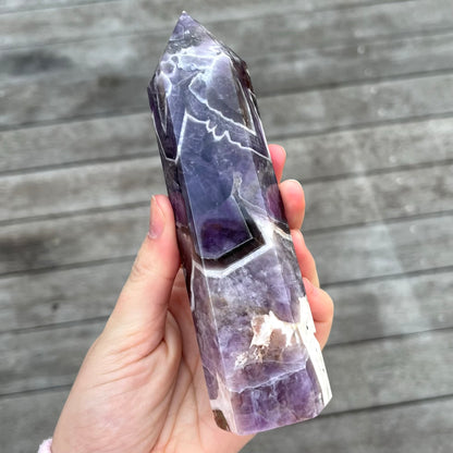 Amethyst & Flower Agate Large Tower Crystal -Spirit, Calm, Balance