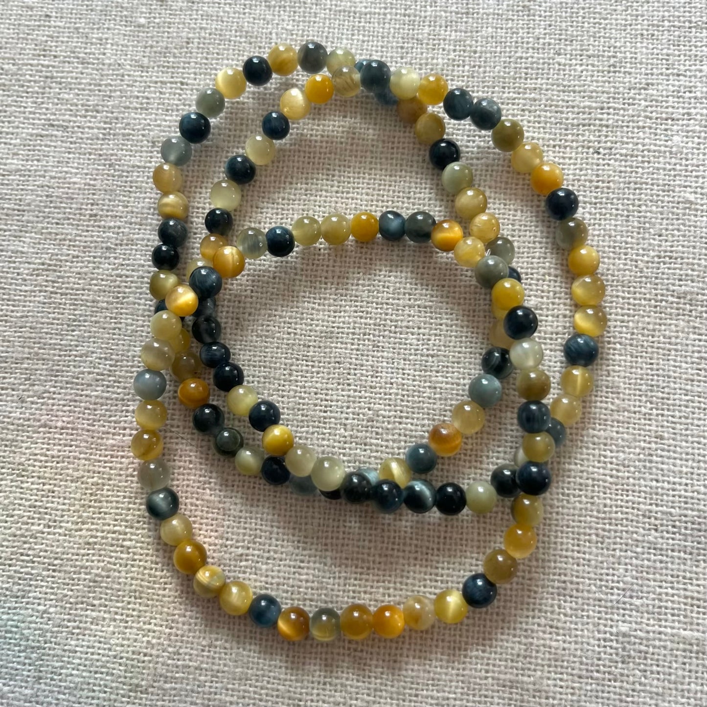 Blue Gold Tiger Eye 4mm Beaded Bracelet - Clarity