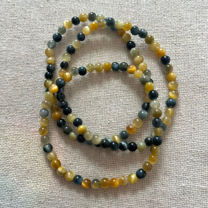 Blue Gold Tiger Eye 4mm Beaded Bracelet - Clarity