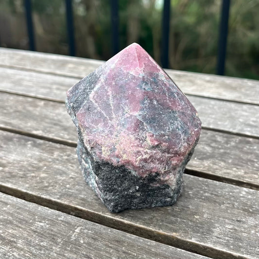 Black Vein Rhodonite Raw Point Crystal - Compassion, Love