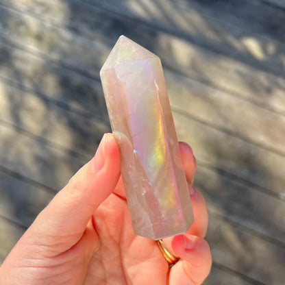 Rose Aura Quartz Small Point Crystal - Joy, Love, Positivity
