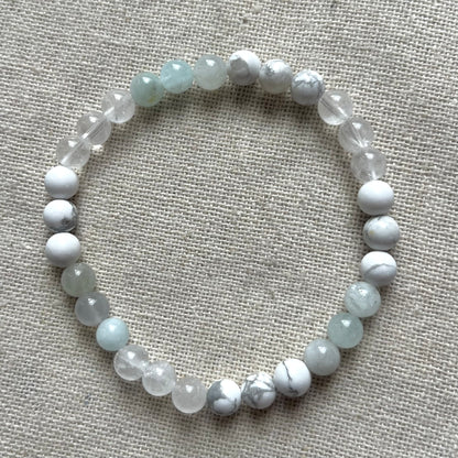 Calm Your Mind Bracelet - Aquamarine, Howlite, Clear Quartz & Silver Hematite
