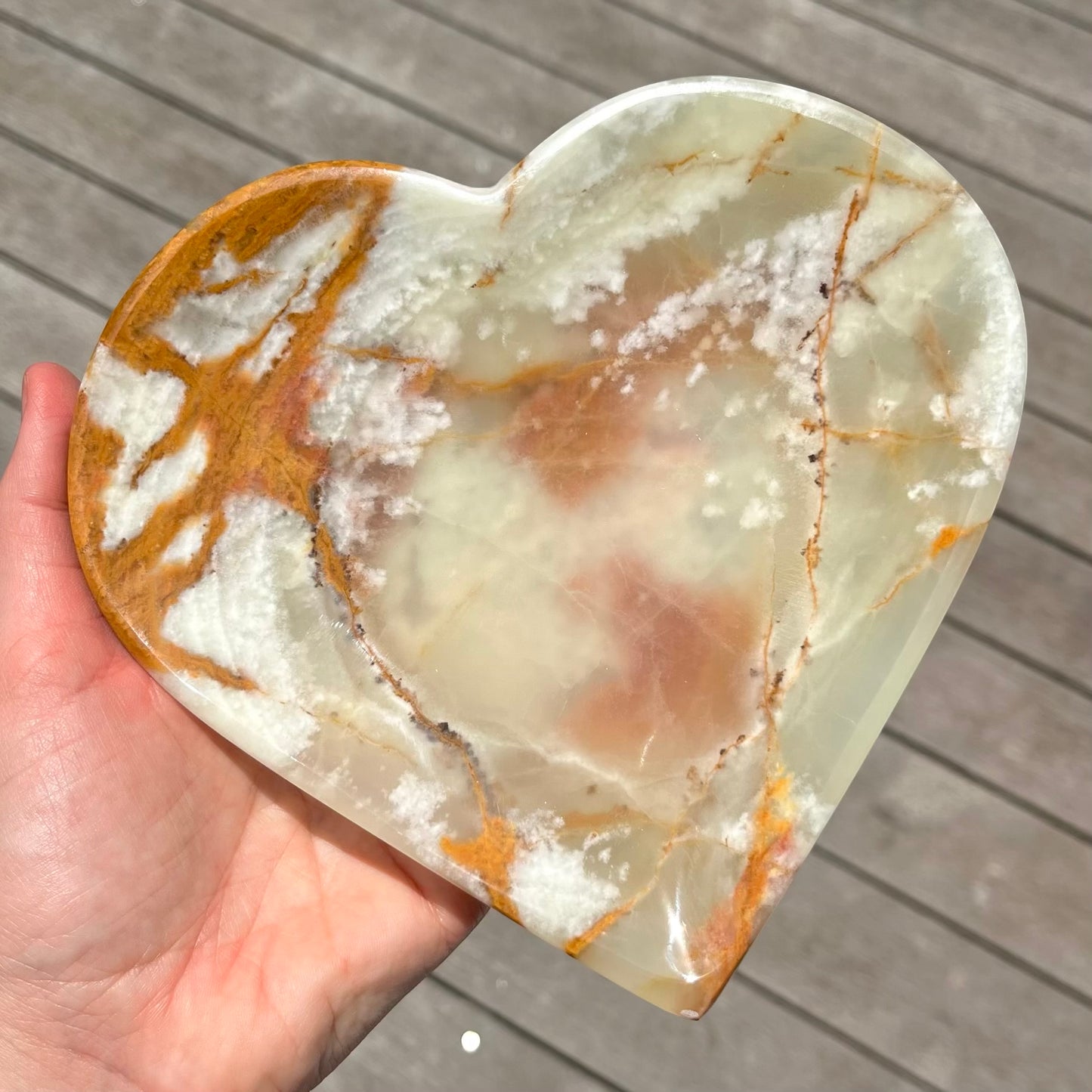 Green Onyx Large Heart Crystal Dish - Protection, Grounding, Strength