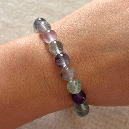 Rainbow Fluorite 8mm Beaded Bracelet - Clarity
