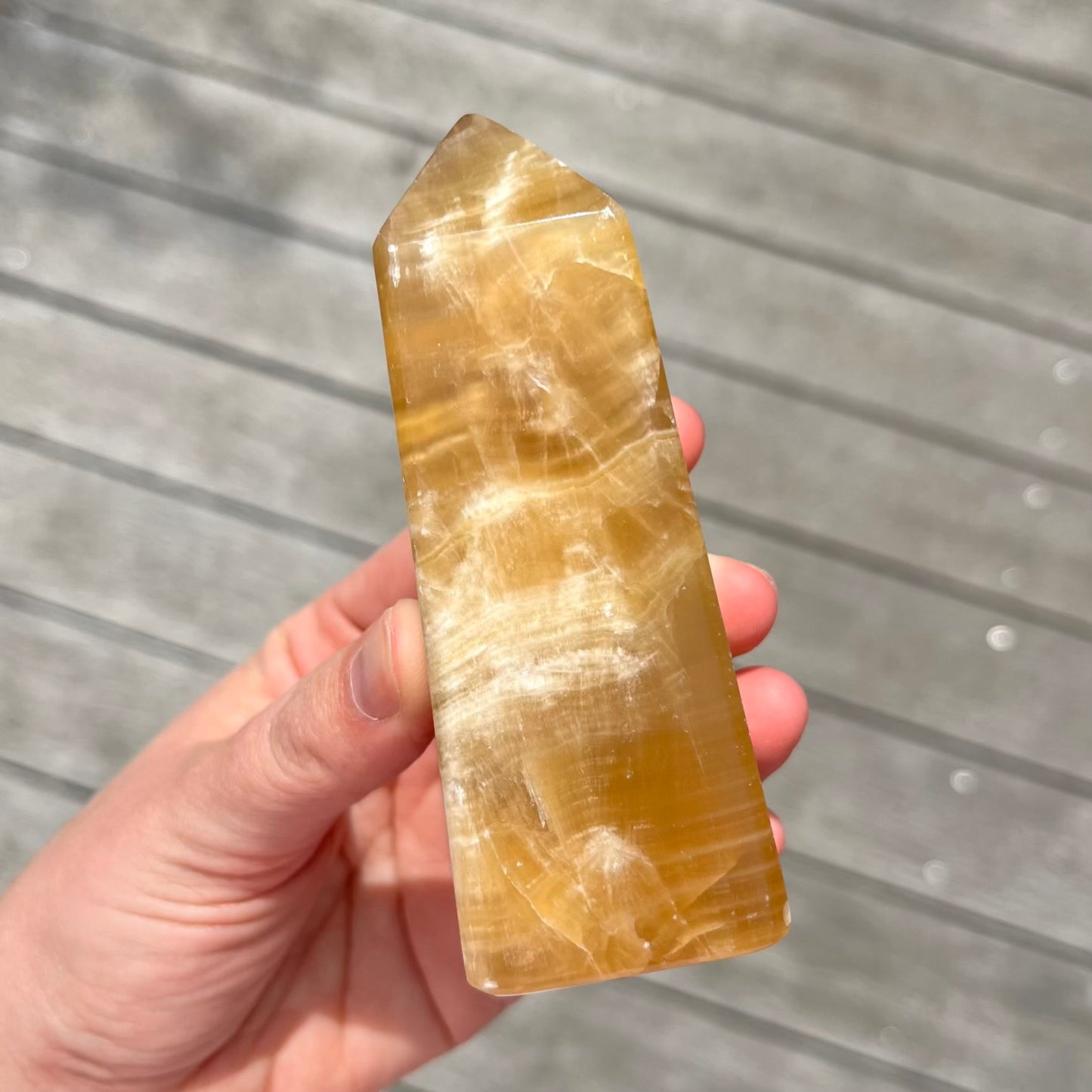 Honey Calcite Medium Tower Crystal - Protective, Mystical, Transformative