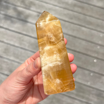 Honey Calcite Medium Tower Crystal - Protective, Mystical, Transformative