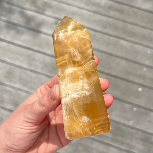 Honey Calcite Medium Tower Crystal - Protective, Mystical, Transformative