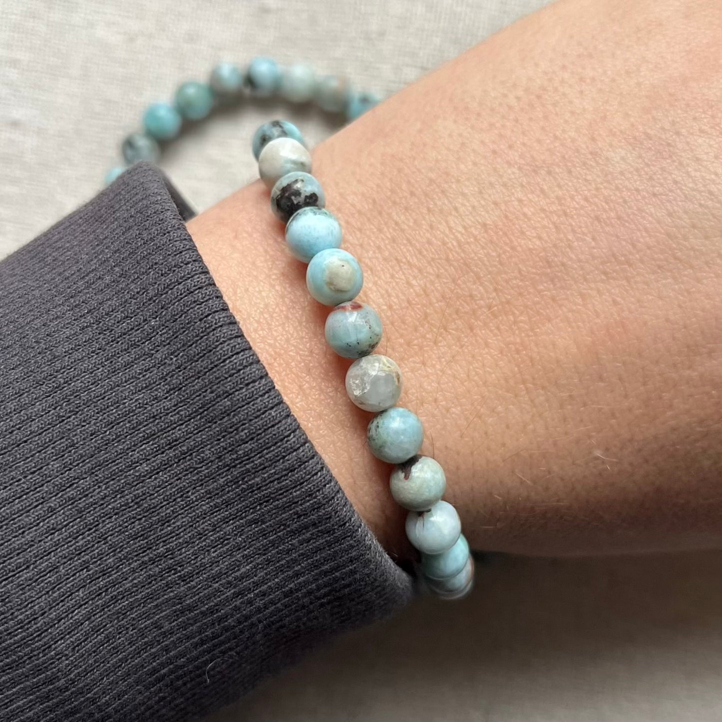 Dominican Larimar 6mm Beaded Bracelet - Tranquility