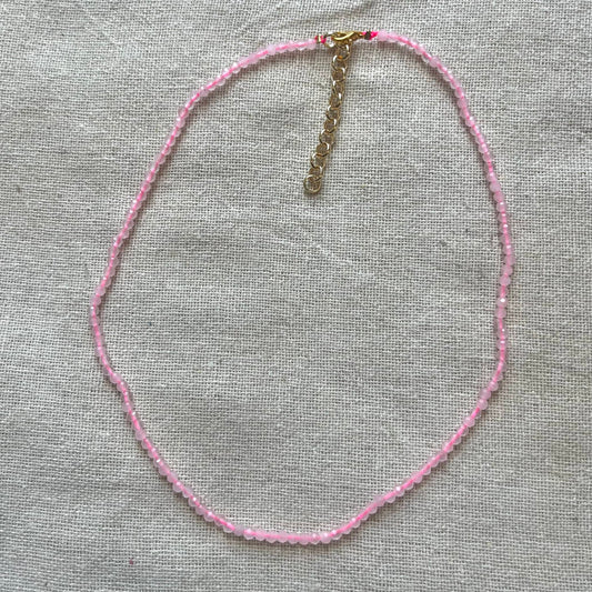 Rose Quartz 3mm Facet Beaded Necklace - Love
