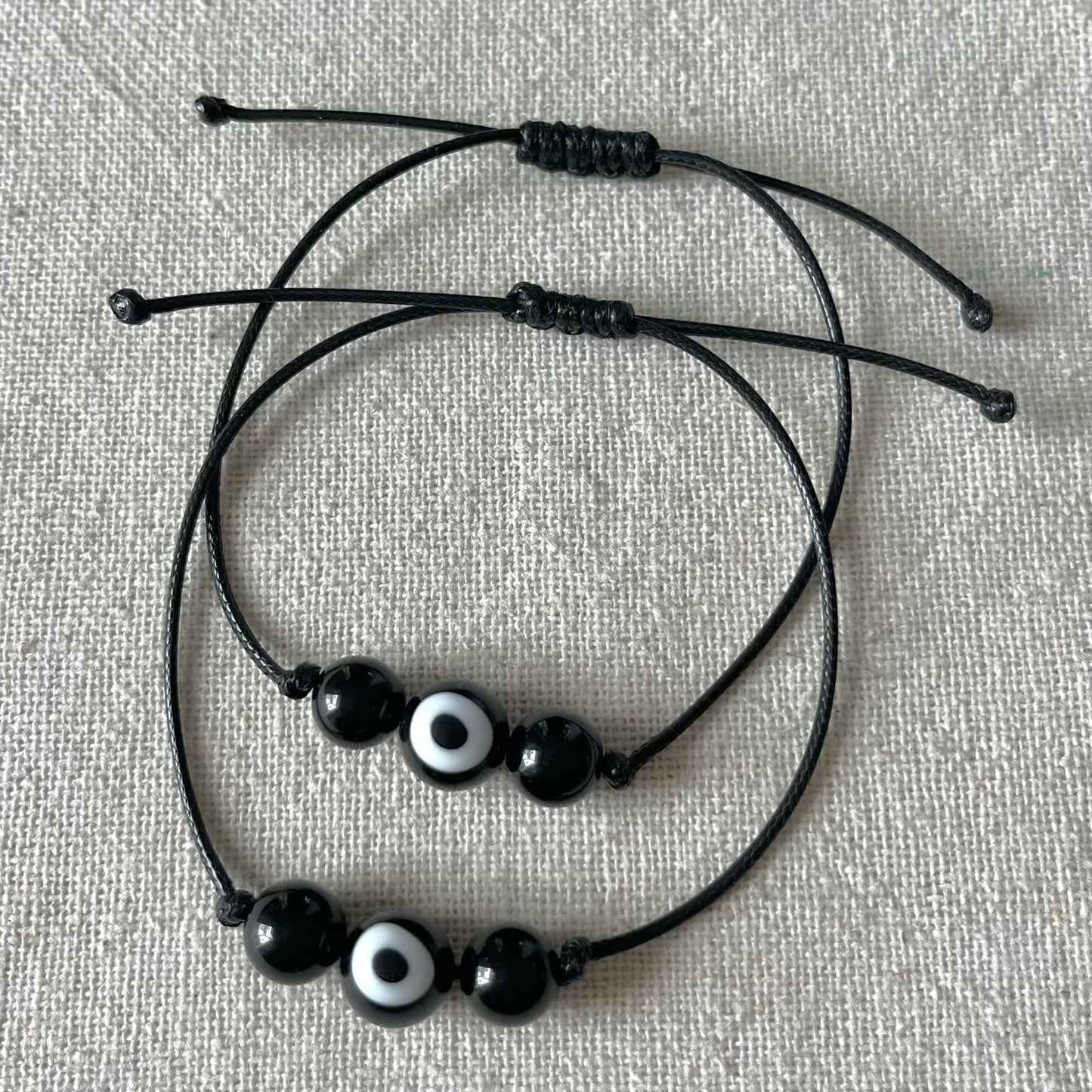 Protection Evil Eye Cord Bracelet - Obsidian