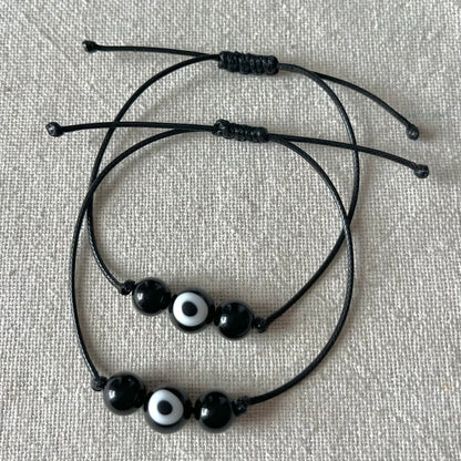 Protection Evil Eye Cord Bracelet - Obsidian