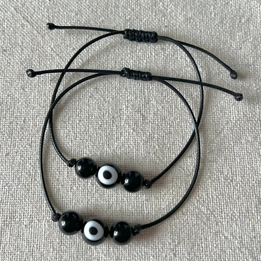 Protection Evil Eye Cord Bracelet - Obsidian